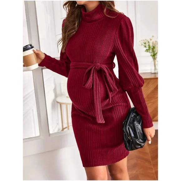 Maternity Ribbed Turtleneck Sweater Dress - Picture 10 of 13